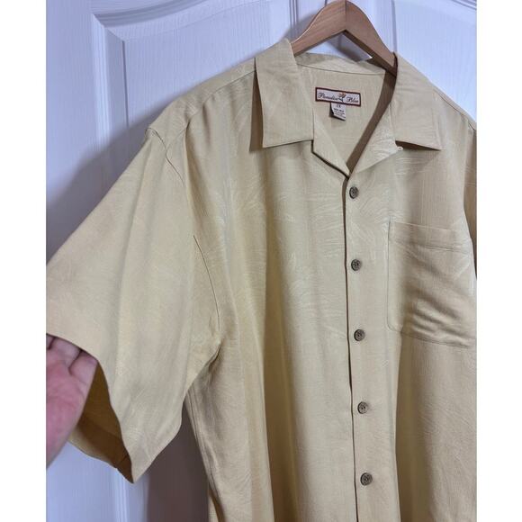 Paradise Blue Men 2X Yellow Silk Hawaiian Button Down Vacation Beach Relaxed - Picture 3 of 8